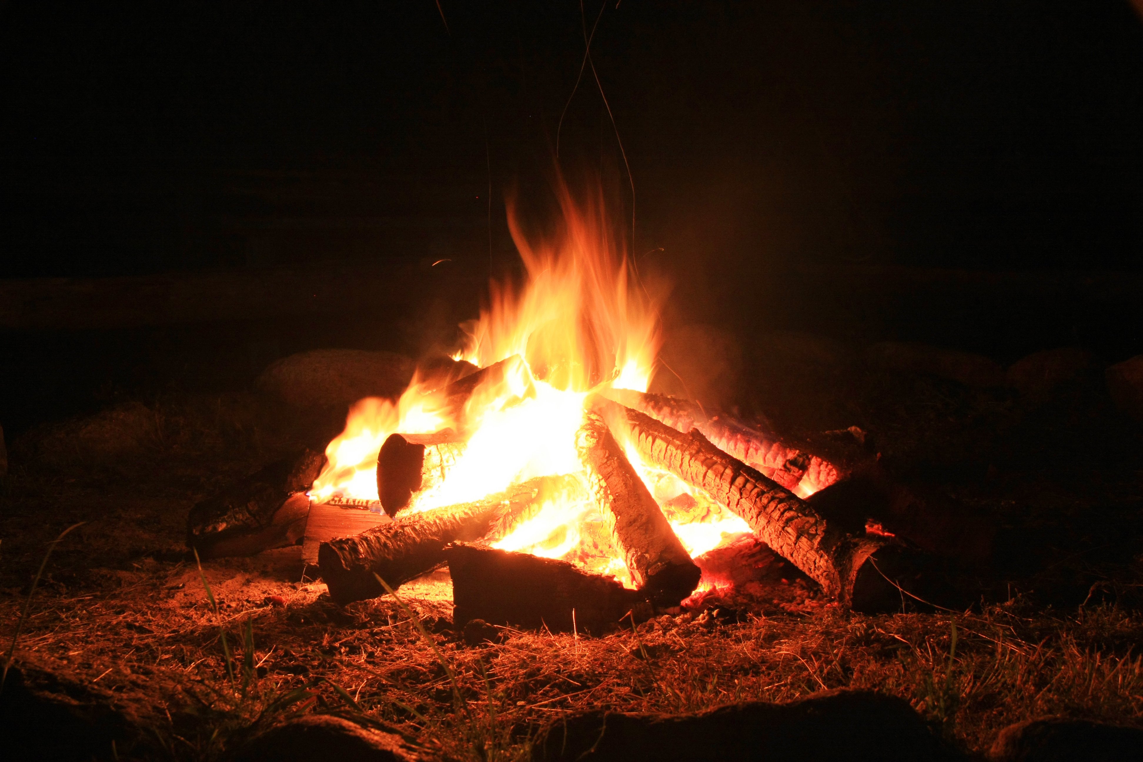 Backyard camp fire wood fire flames
