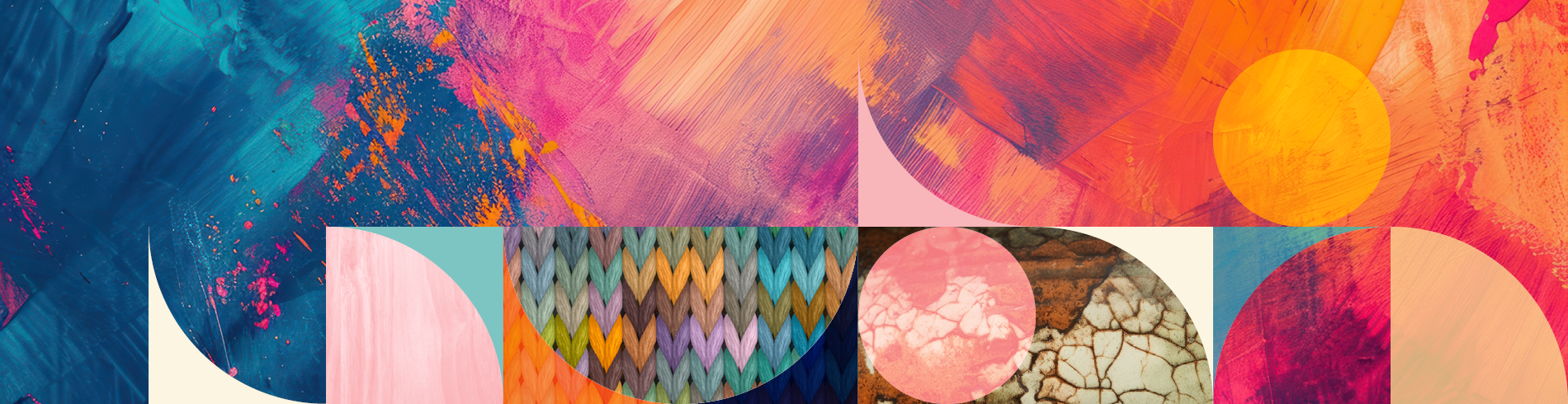 Abstract geometric banner with various artistic textures