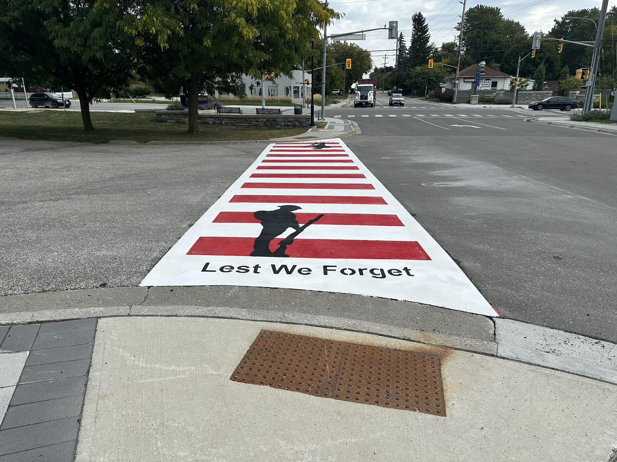 The photo is of the Lest We Forget Crosswalk