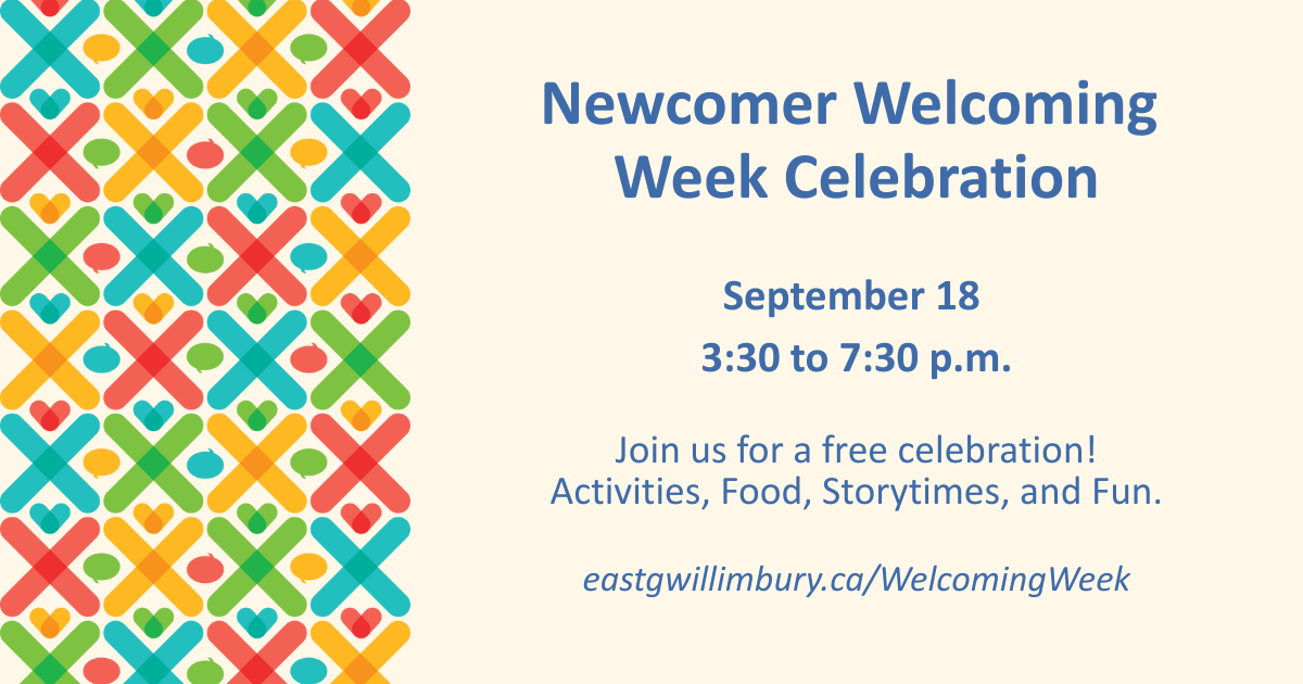 The image is the Newcomer Welcoming Week graphic
