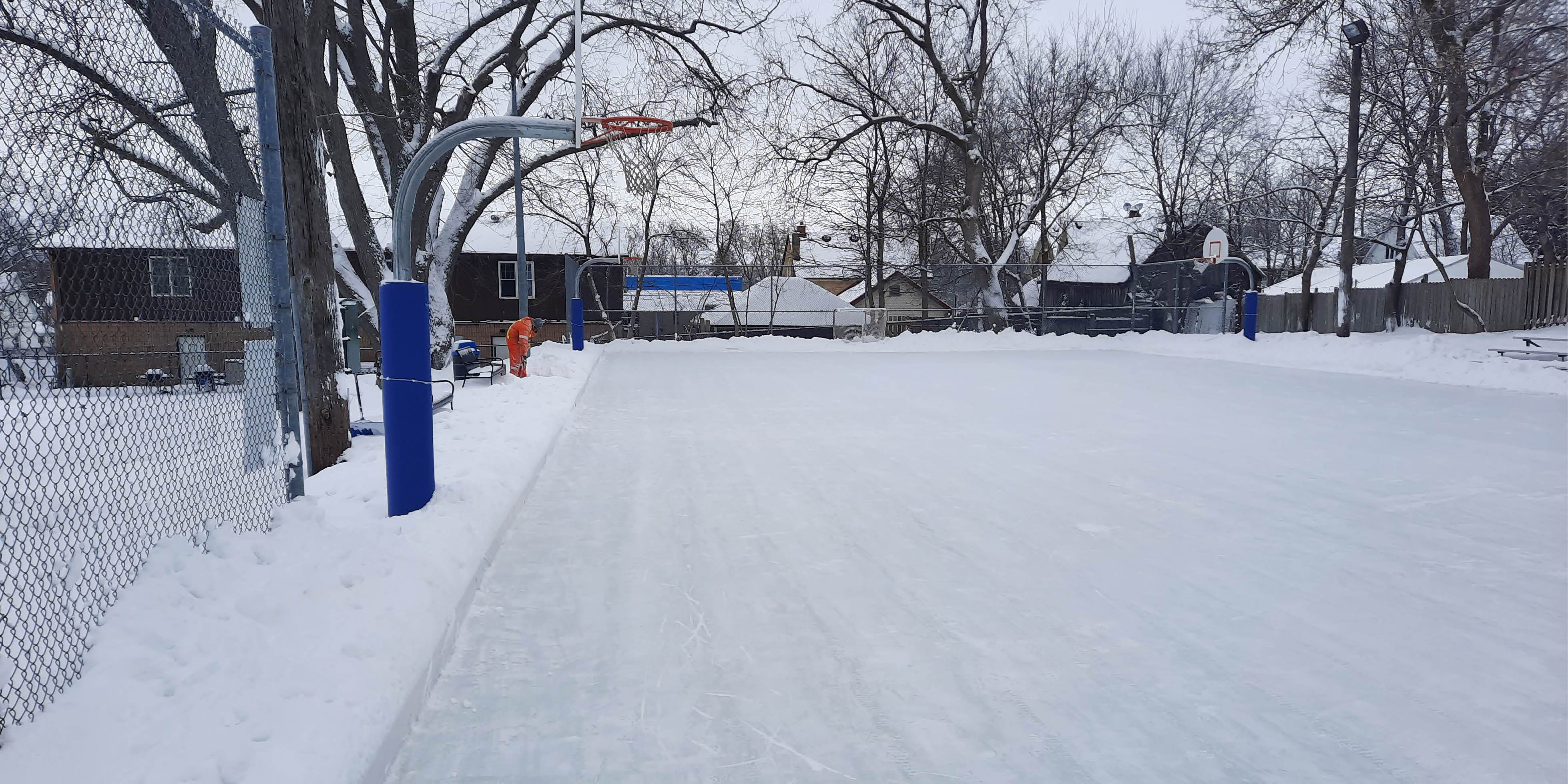 Outdoor skating rink on basketball court