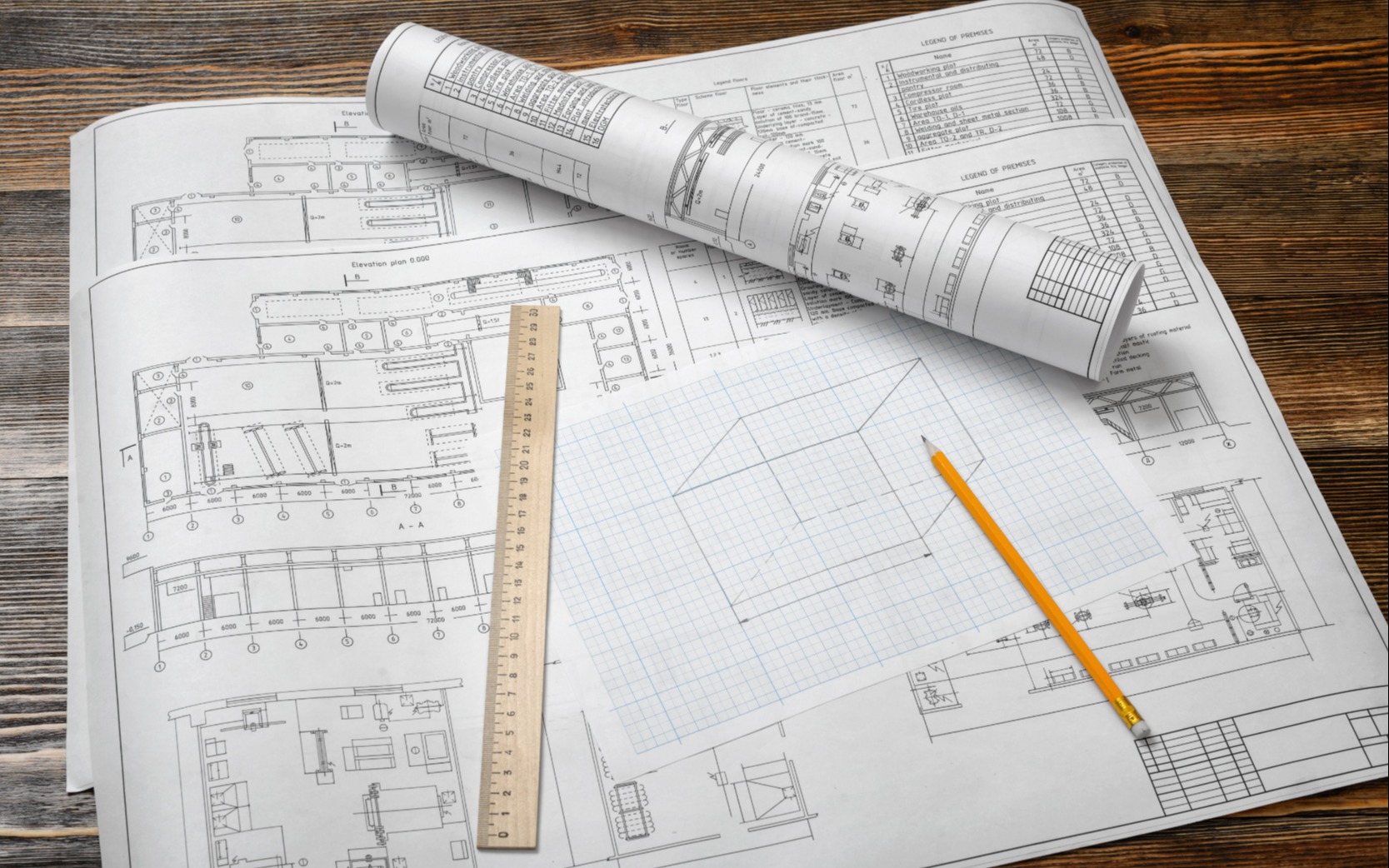 photo of building drawings and plans