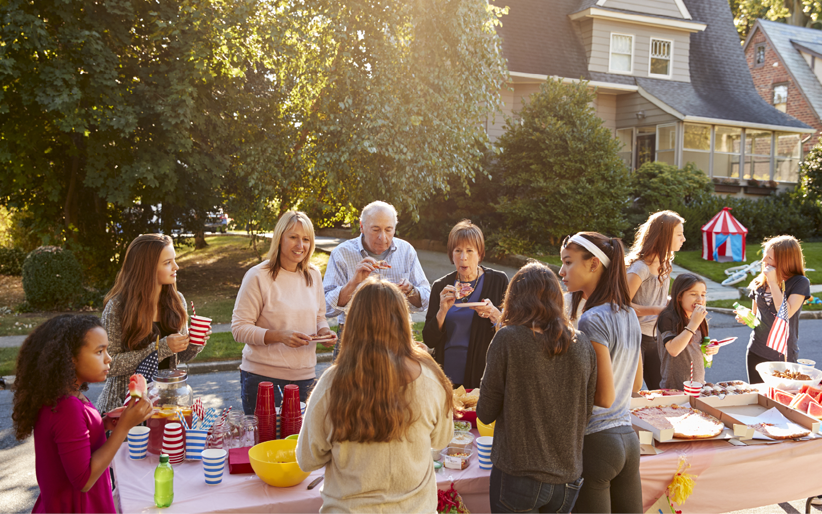 People having a street party