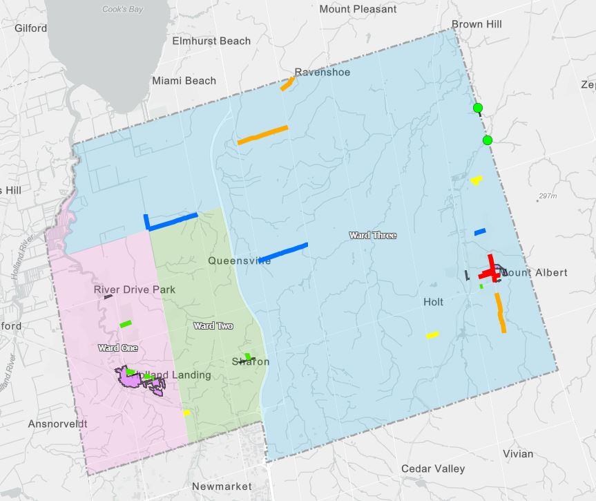 Map of Construction Projects, coloured lines and points