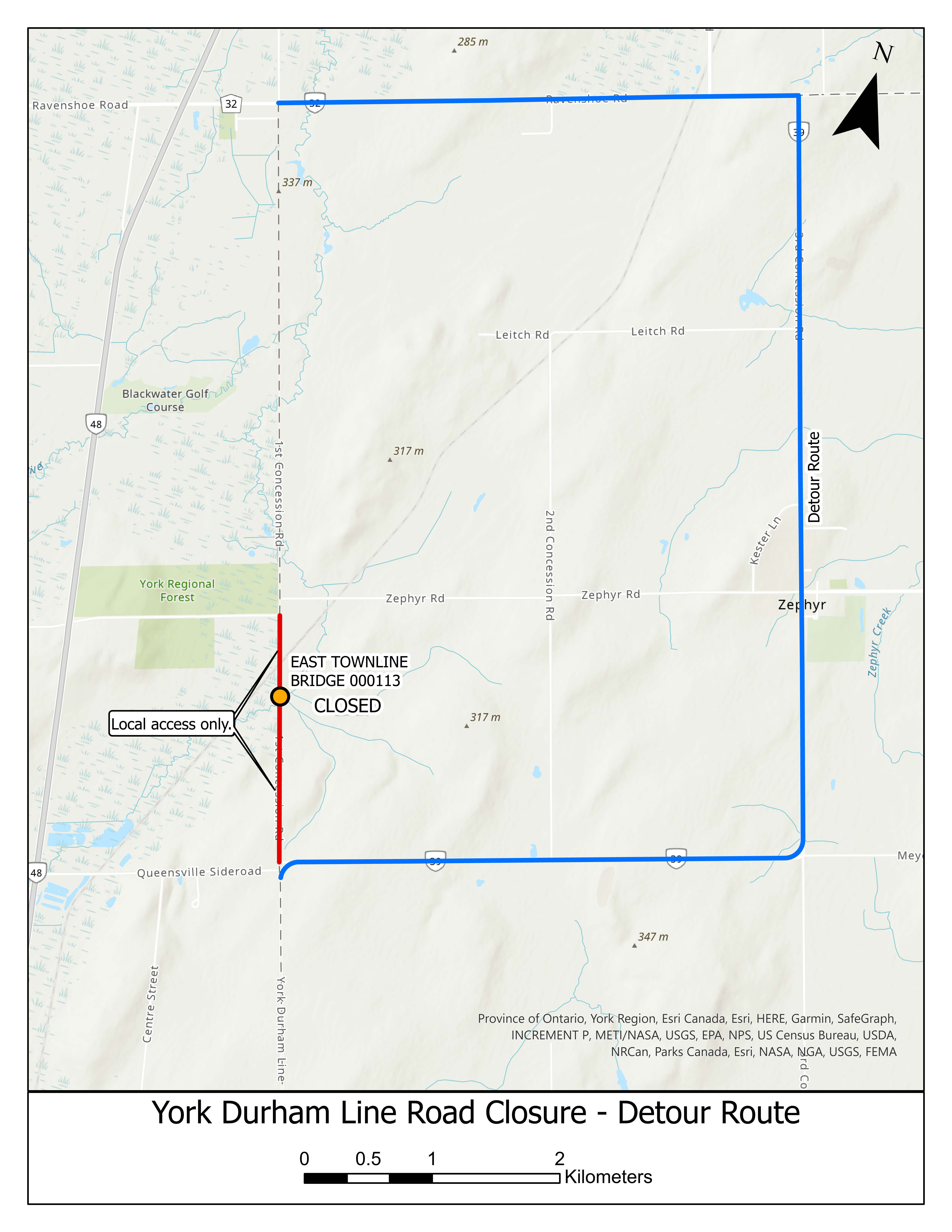 Map of York Durham Line Detour Route