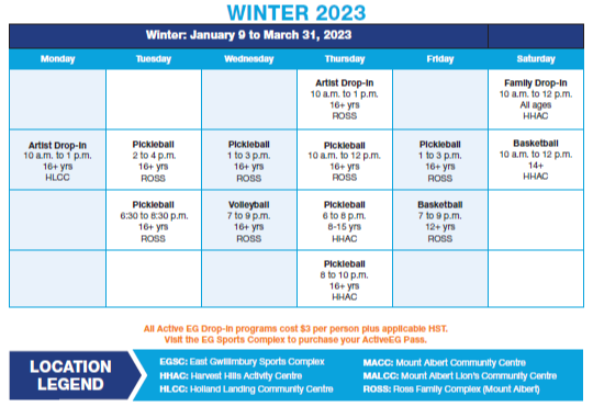 2022 Winter Drop in programs