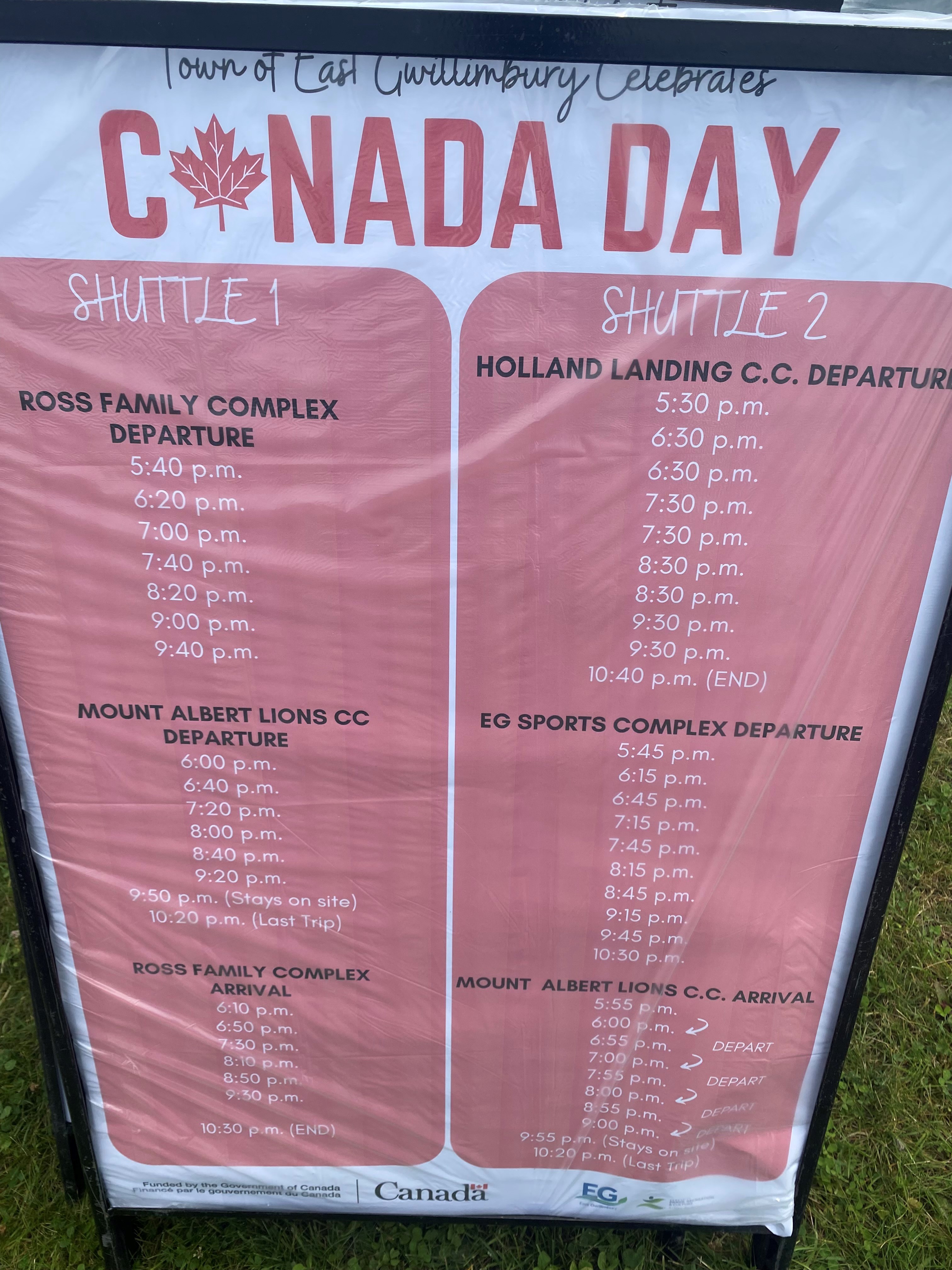 Canada Day Shuttle Bus Schedule 