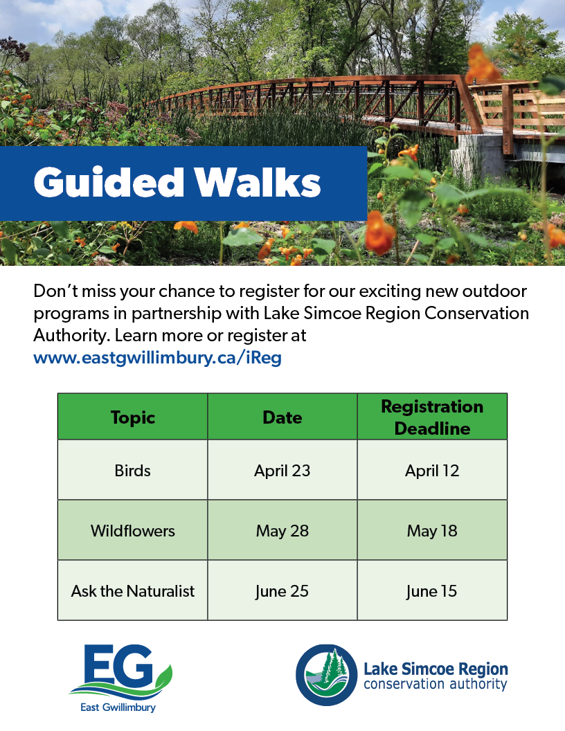 Guided Walks flyer with dates and photo of trail