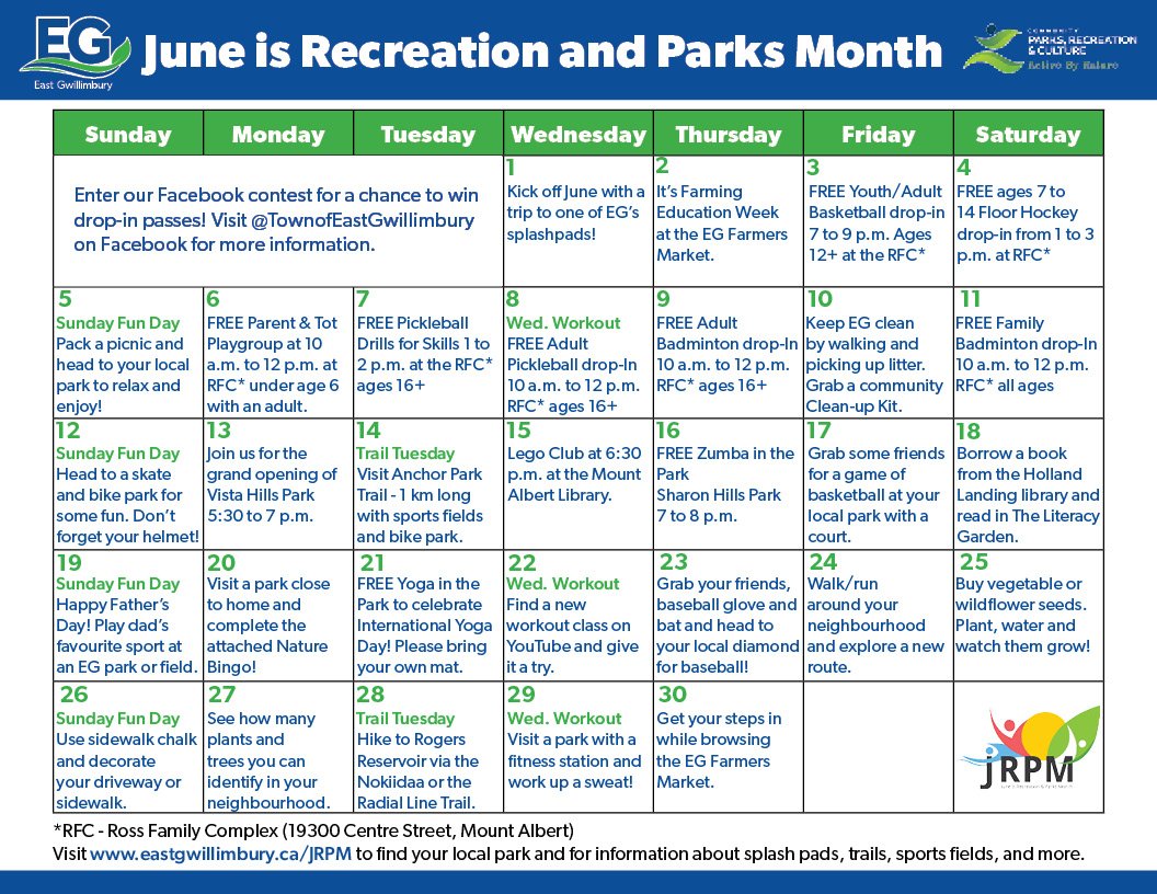 June is Recreation and Parks Month calendar 2022