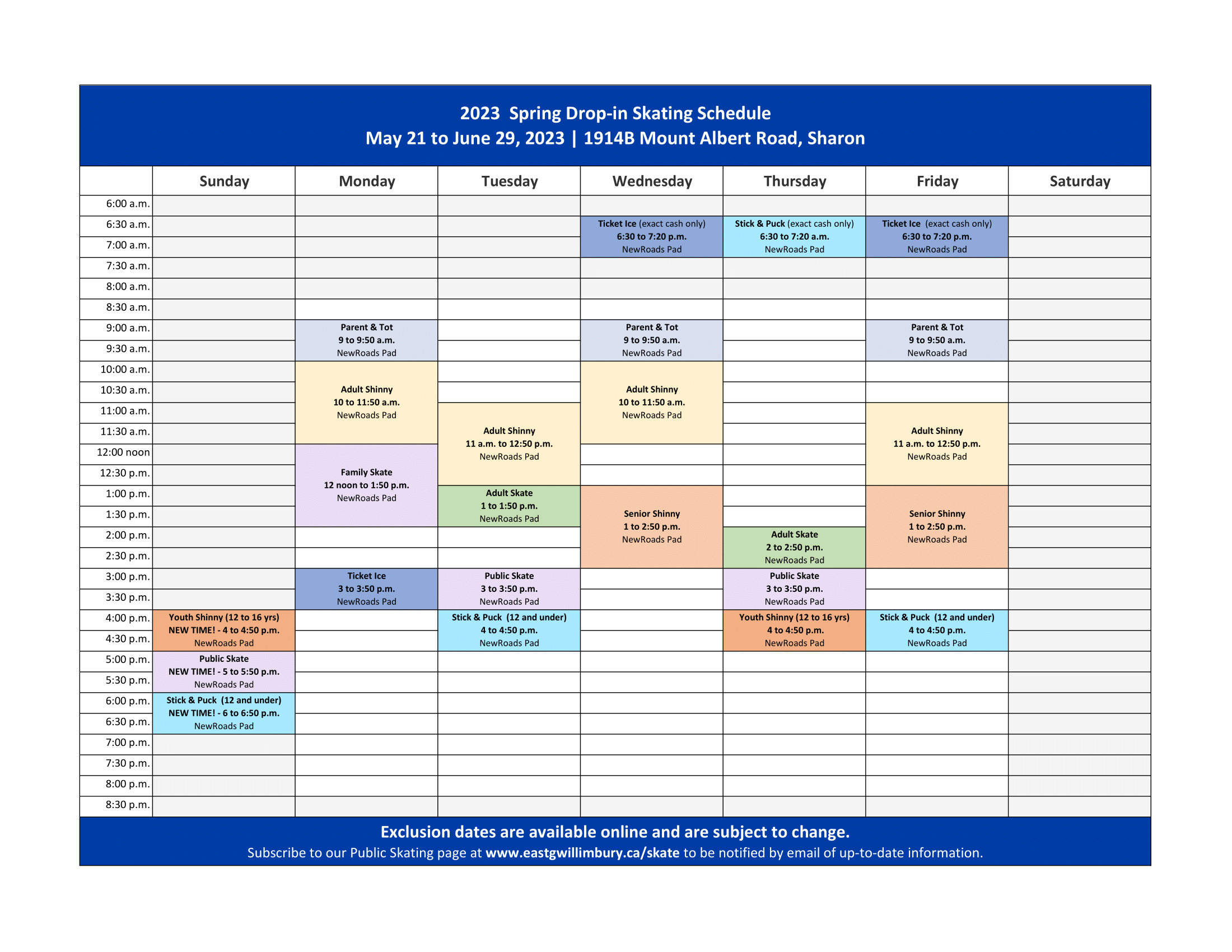 2023 Updated Spring Skating Schedule