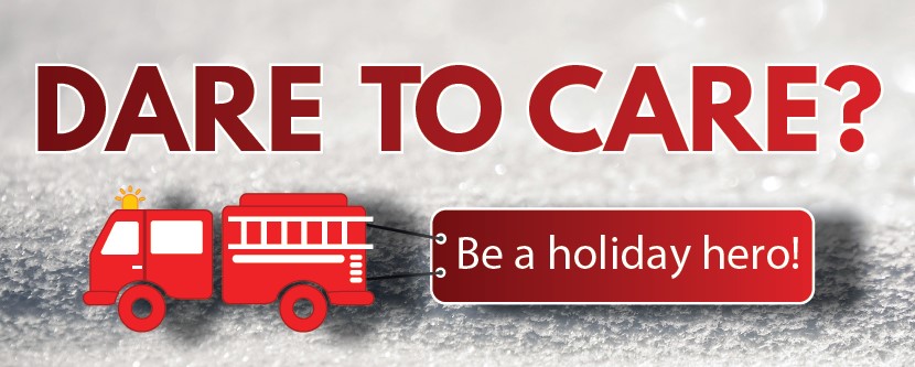Fire truck image pulling flag that reads be a holiday hero