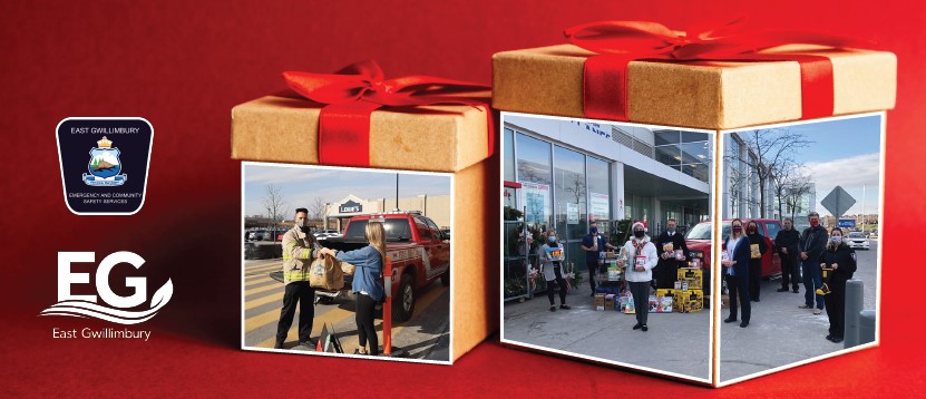 Present boxes with last year event photos of people making donations