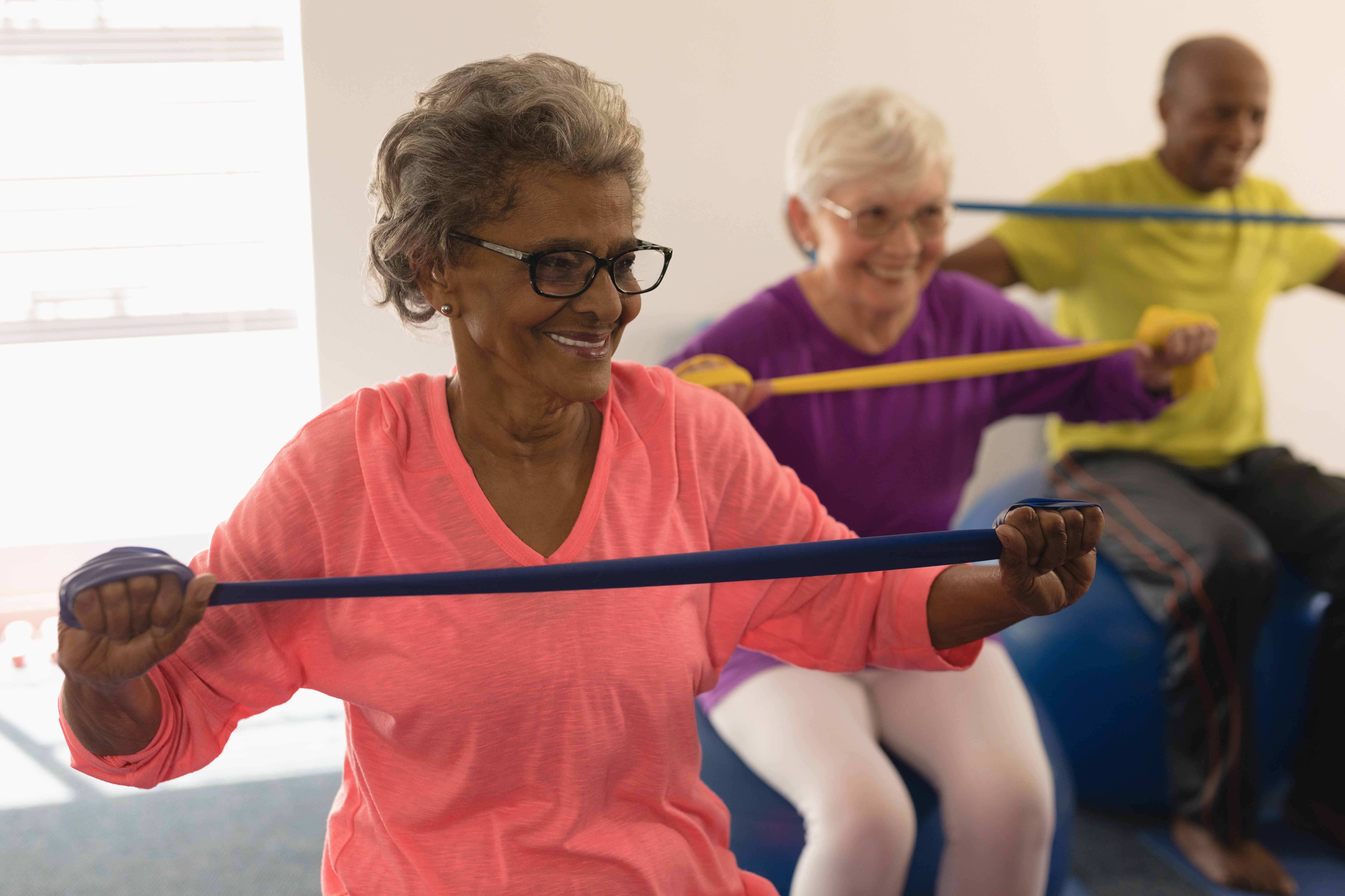 Senior women working out