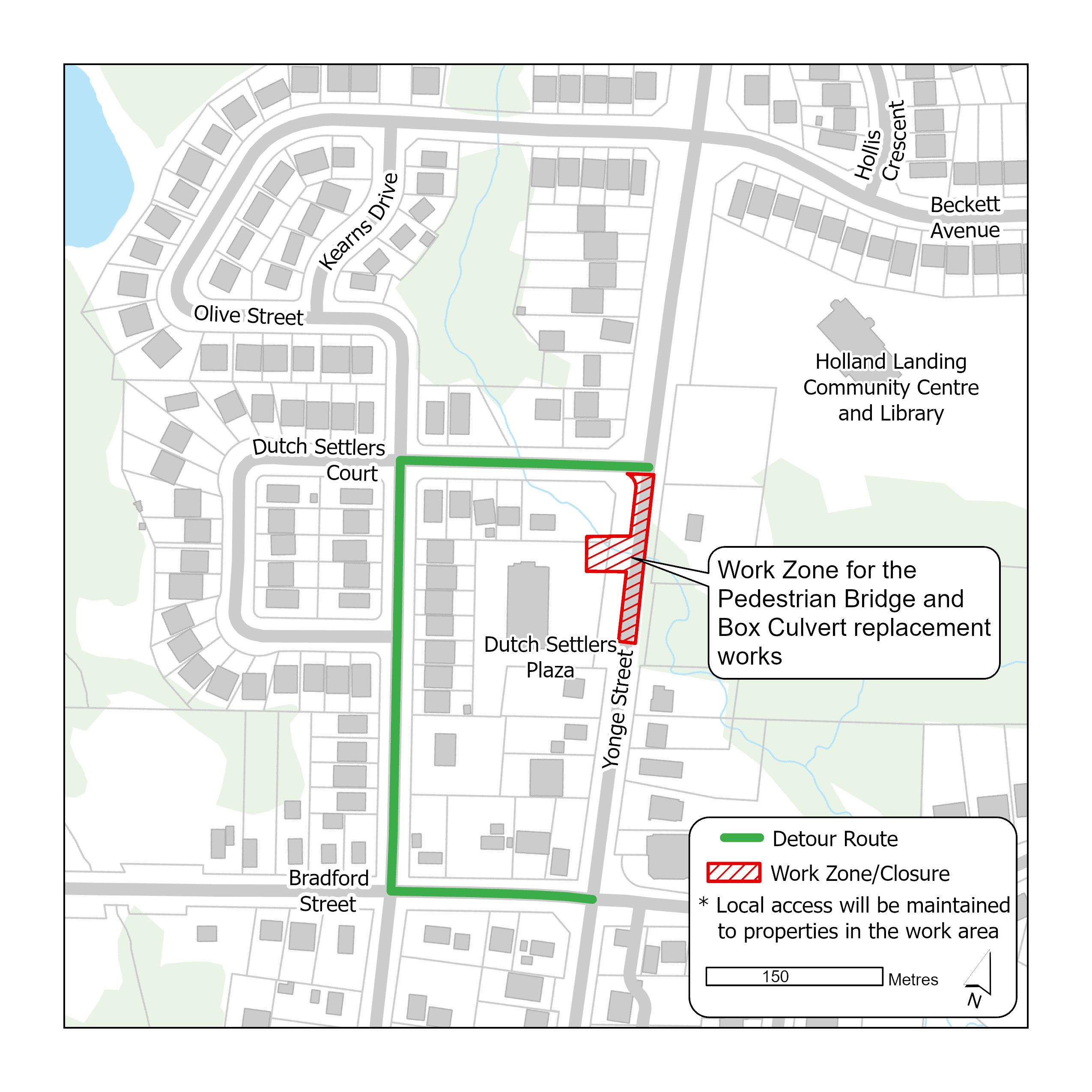 Map of the Yonge Street road closure in Holland Landing Map of the Yonge Street road closure in Holland Landing