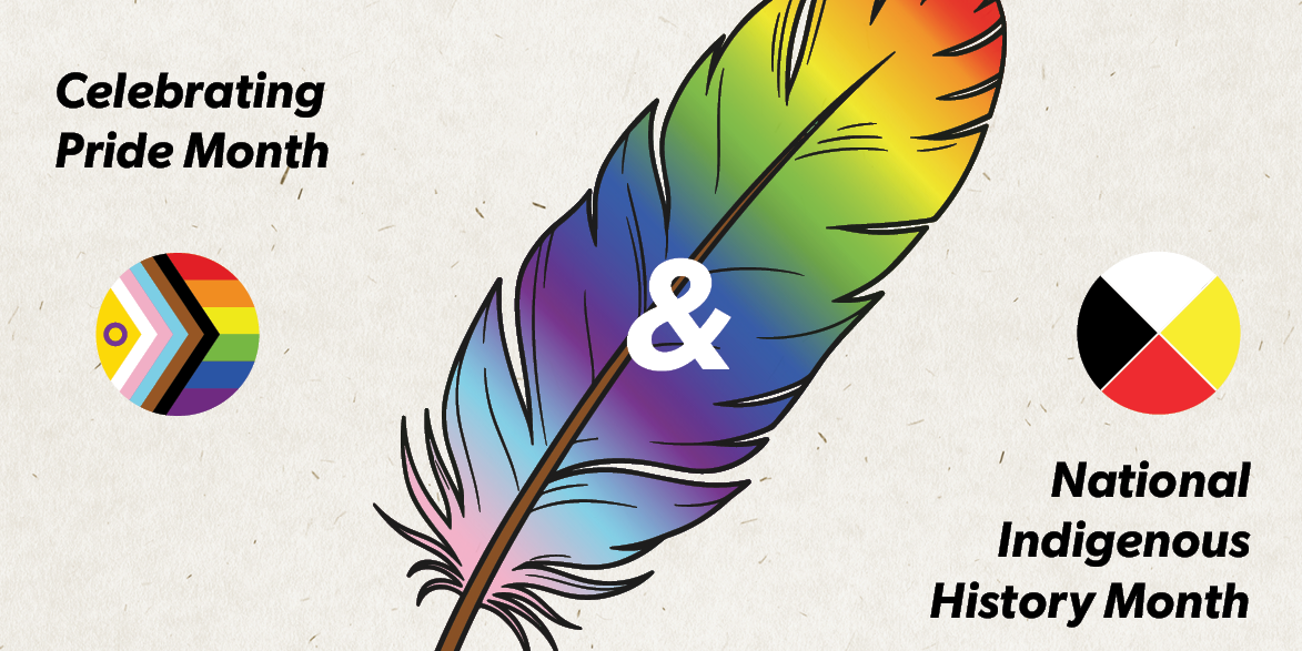 Feather coloured with pride flag and National Indigenous History Month logo