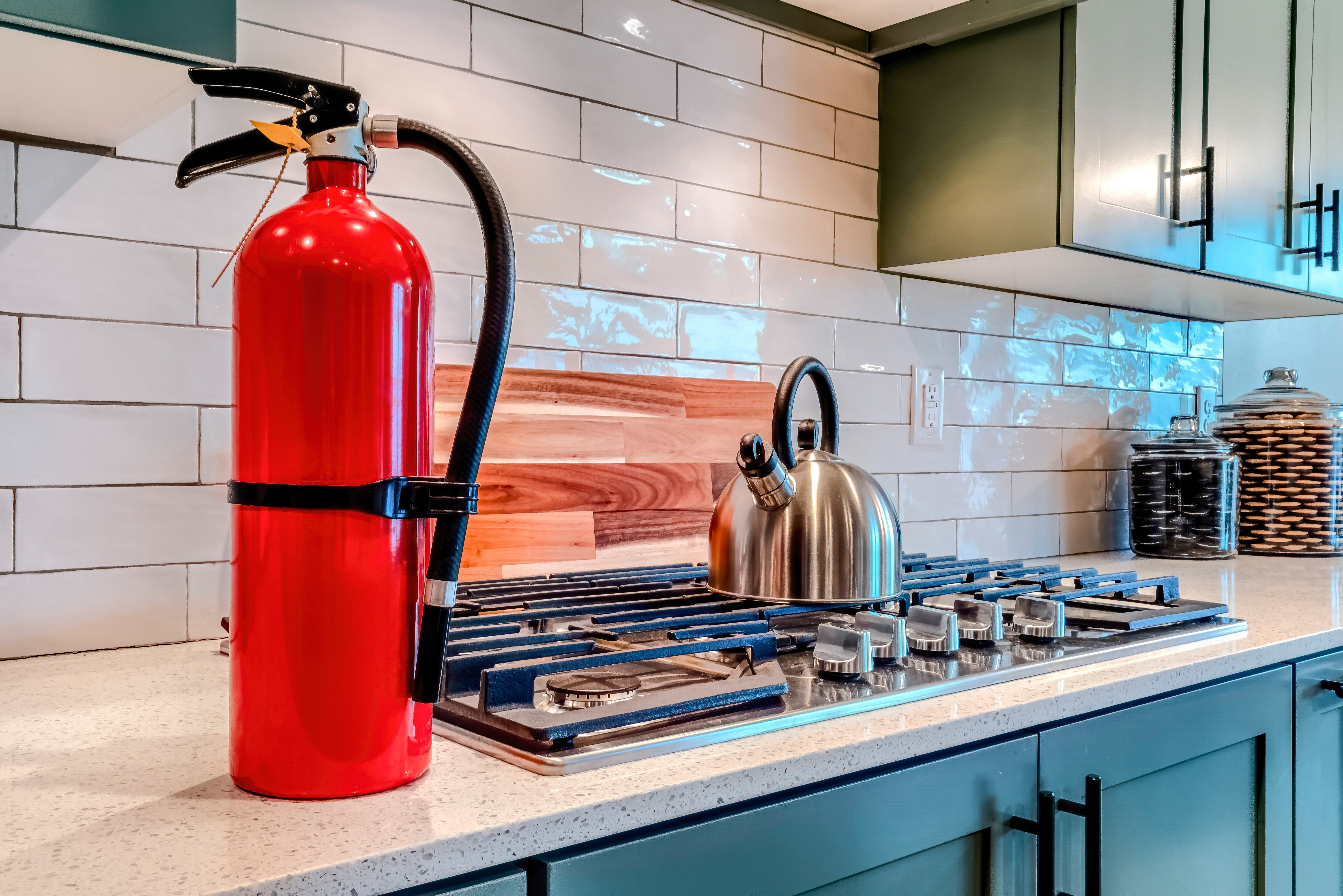 Fire extinguisher in kitchen