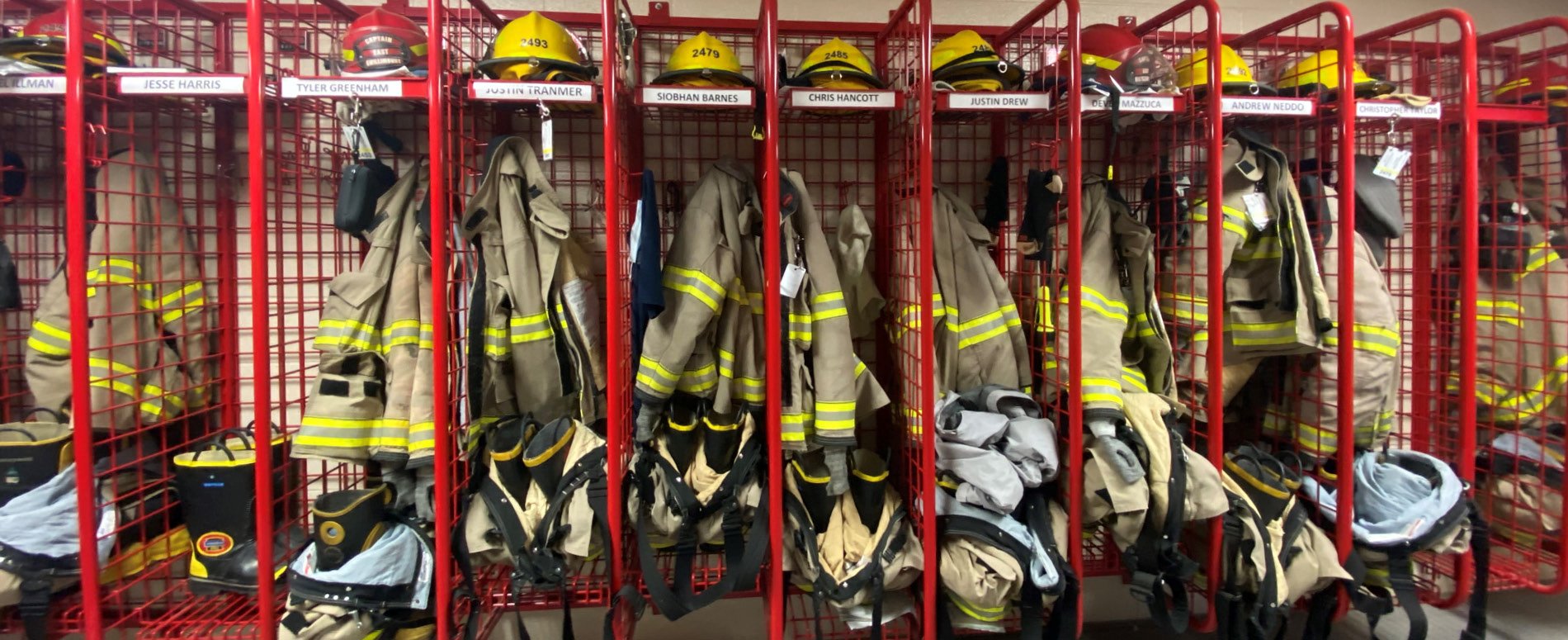 Fire gear on racks