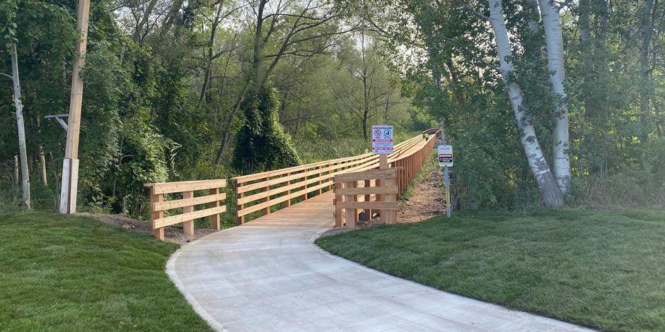 Wooden bridge boardwalk