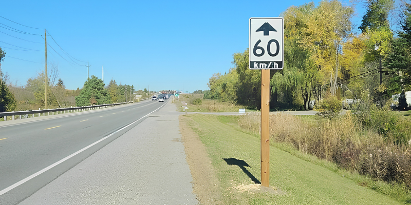 Road sign speed limit 60km/hr on Highway 48, East Gwillimbury