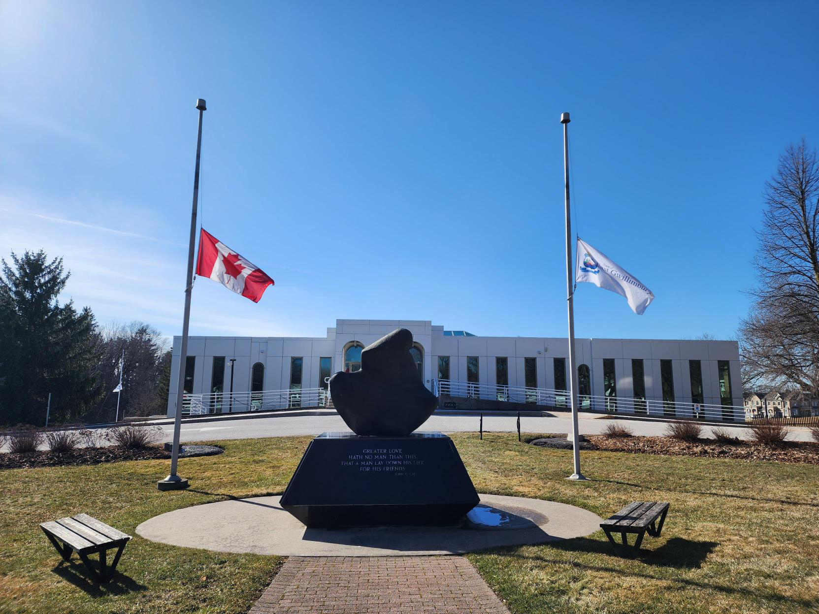 Flags at half-mast in front of EG Civic Centre