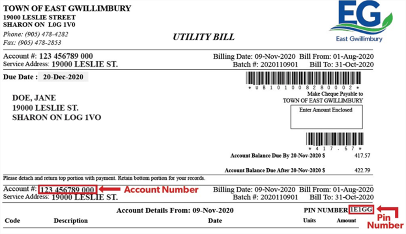 Screenshot of Utility Bill 