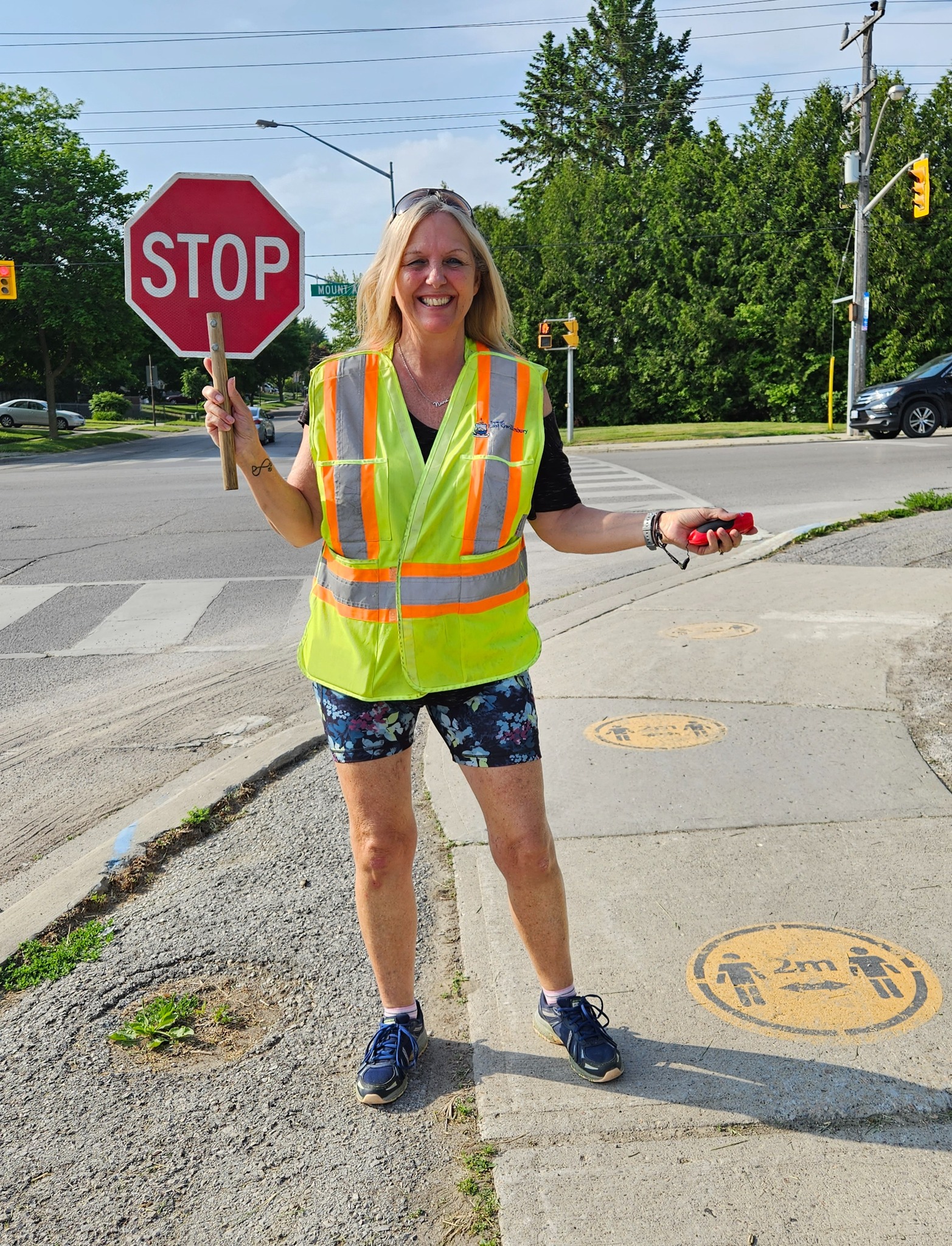 Female crossing guard in gear